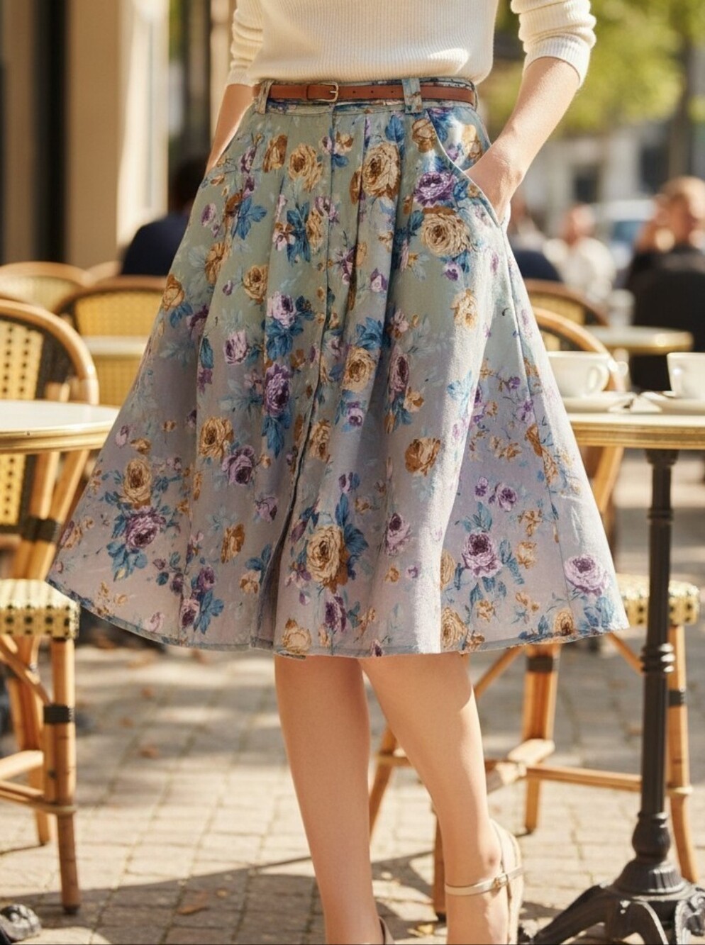 Very J Women's Floral Button Front Pleated Skirt Size M Green Purple Yellow